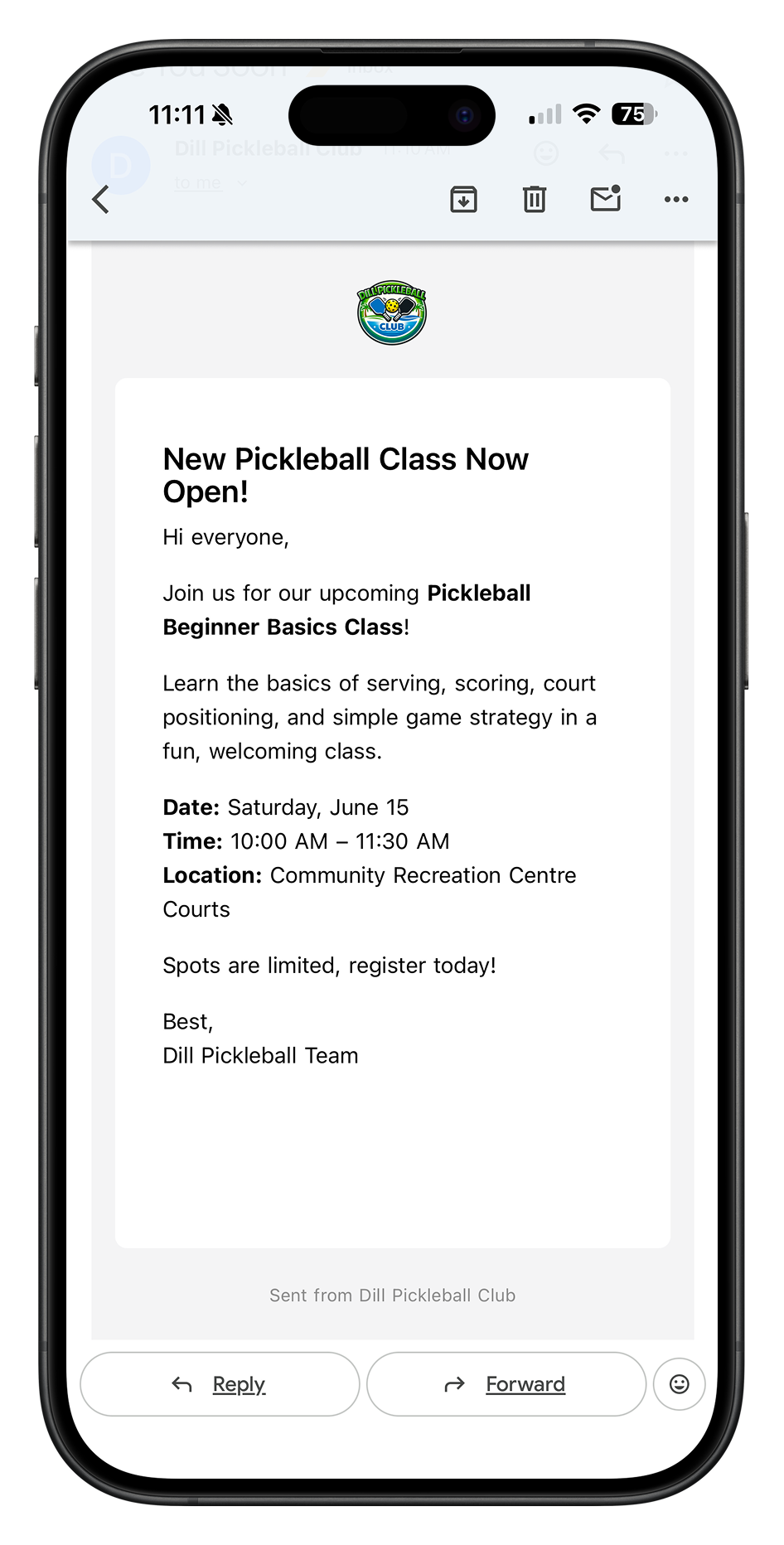 A marketing email as it appears in a customer's inbox on mobile.